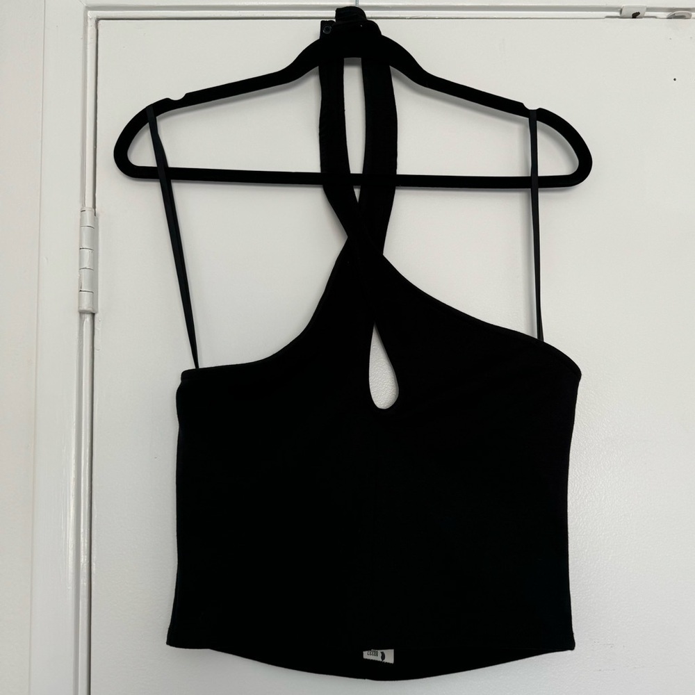 NWT Sparkle & Fade Black halter cropped tank size large